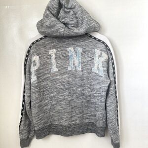 Victorias Secret Pink Hoodie Womens Small Sequins Bling Faux Fur Lounge Campus